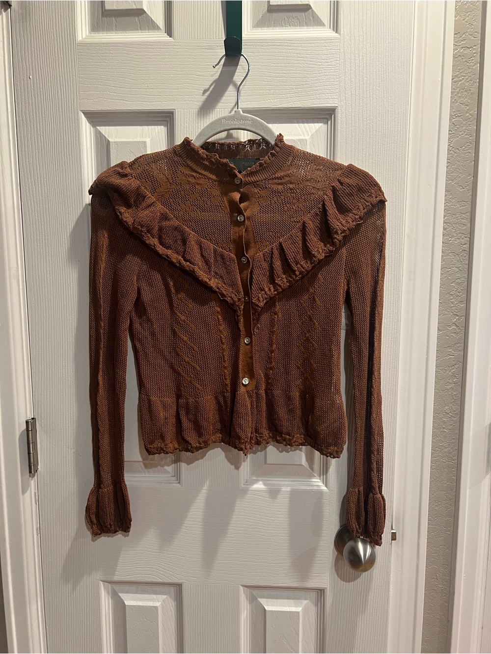 Zara Brown Sheer Ruffle Button-Front Blouse - Picture 2 of 12